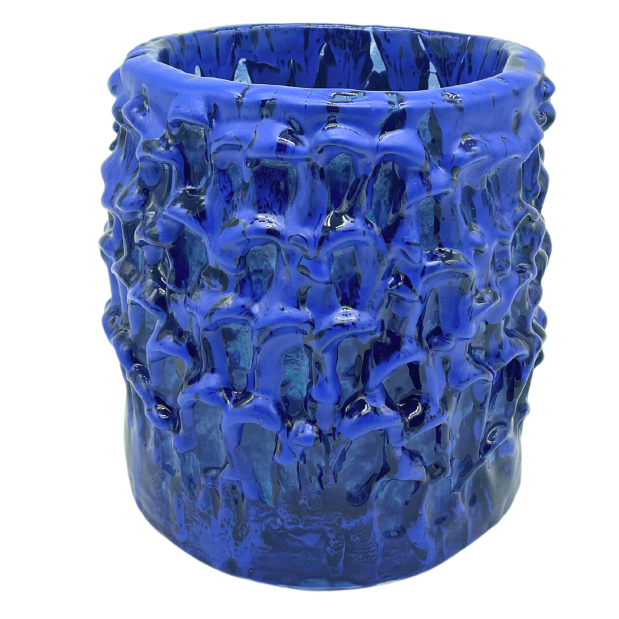 Keramikvase in Matt, Kleinblau und Izmirblau, „Mittel“ 20 cm, Serie Onda