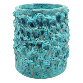 Front view of the Ceramic Vase in Biscay Bay and Marine Blue, highlighting the organic wave texture and rich color transitions that define the Onda Series.