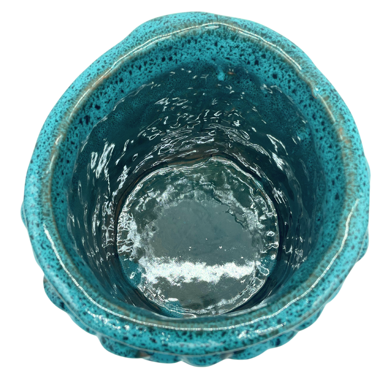 Upper view of the Ceramic Vase in Biscay Bay and Marine Blue, with the base fading into darker hues, highlighting the rich texture and color variations.