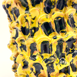 Close-up of the upper side of the Ceramic Vase in Cadmium Yellow and Izmir Blue, focusing on the fine wave details and rich color transition.