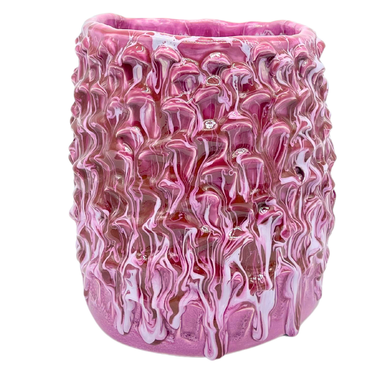 Overview of the Ceramic Vase in Candy Violet and Lilac Glaze, showcasing its organic wave texture and smooth, vibrant color contrast.
