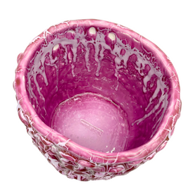 Upper view of the Ceramic Vase in Candy Violet and Lilac Glaze, showcasing the soft internal color gradients and the textural wave design.