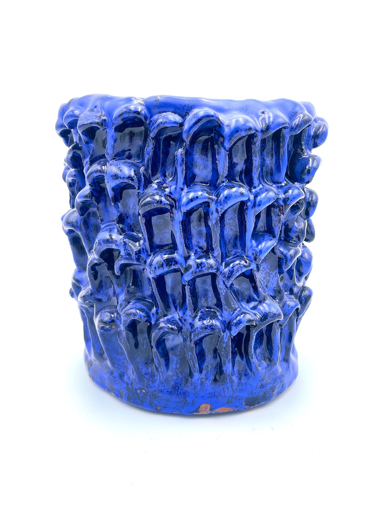 Front view of the Ceramic Vase in Egyptian and Izmir Blue, displayed on a white background, highlighting its elegant silhouette and deep blue hues.