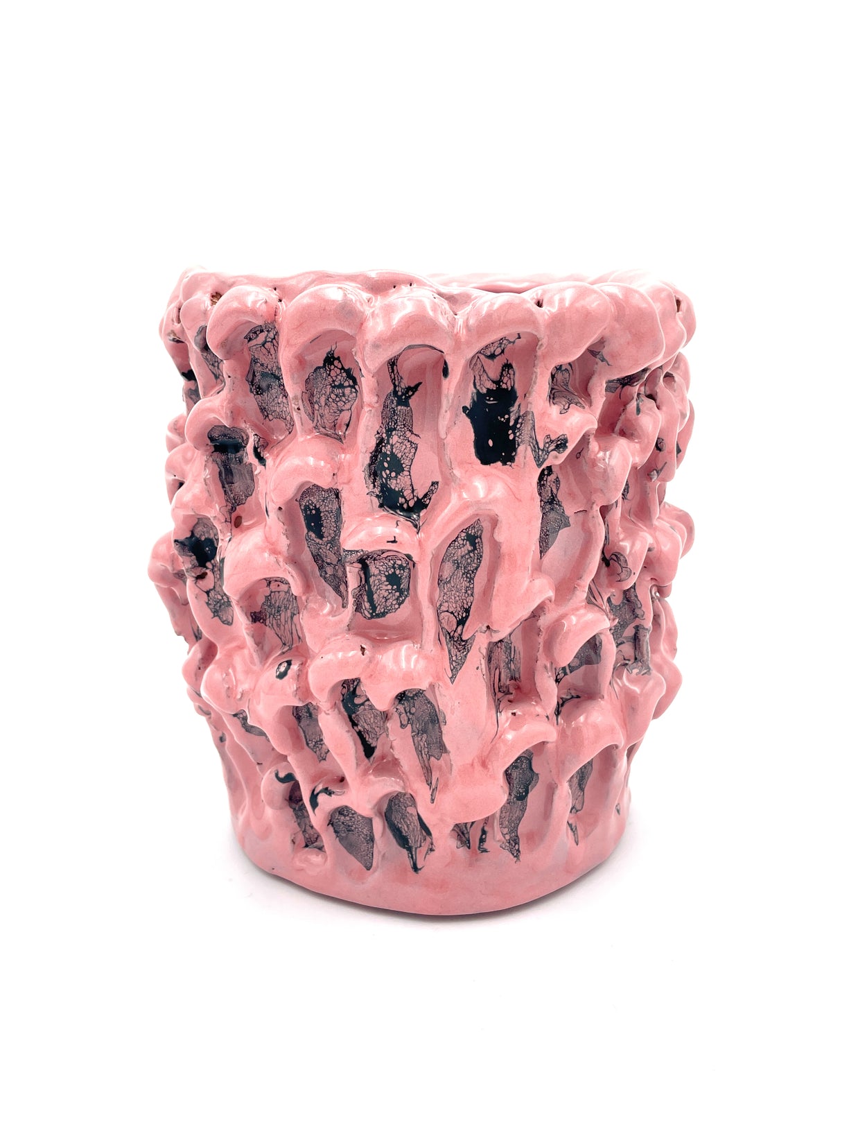 Front overview of the Ceramic Vase in Haime Pink and Liquorice, showcasing its organic wave-inspired texture and refined form on a white background.