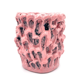 Front overview of the Ceramic Vase in Haime Pink and Liquorice, showcasing its organic wave-inspired texture and refined form on a white background.