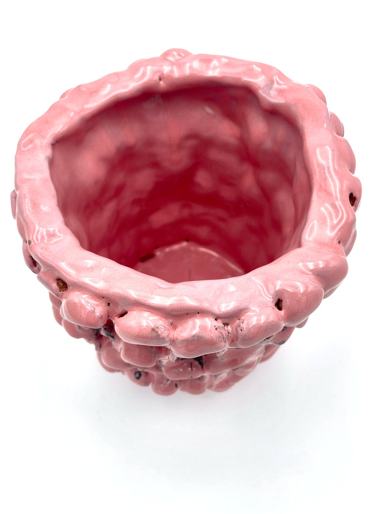 Upper interior view of the Ceramic Vase in Haime Pink and Liquorice, emphasizing the deeper pink tones and smooth, glazed finish.