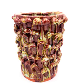 Front view of the Ceramic Vase in Honey and Turquoise, showcasing the opposite side with warm brown, green, and cerulean blue gradients on a white background.