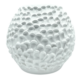 Front view of the Ceramic Vase in Ivory with a matte-pastel finish, showcasing its shorter, rounded shape against a white background.