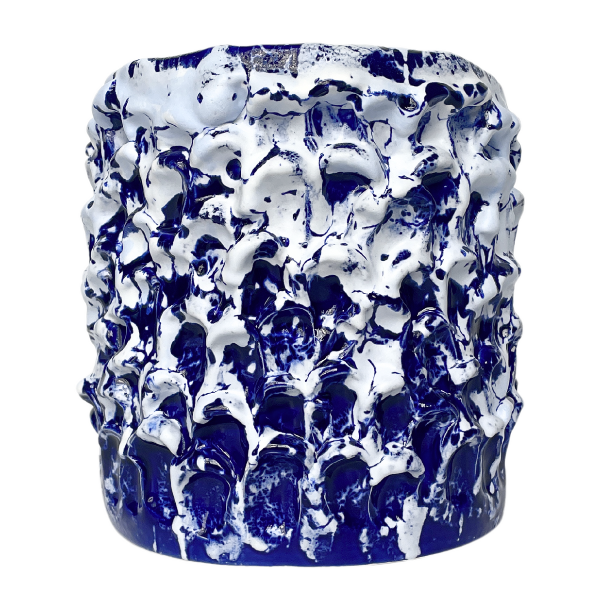 General view of the Ceramic Vase in Izmir Blue and Matte White, showcasing its dual-toned design with a blue base and white upper, softly blended.