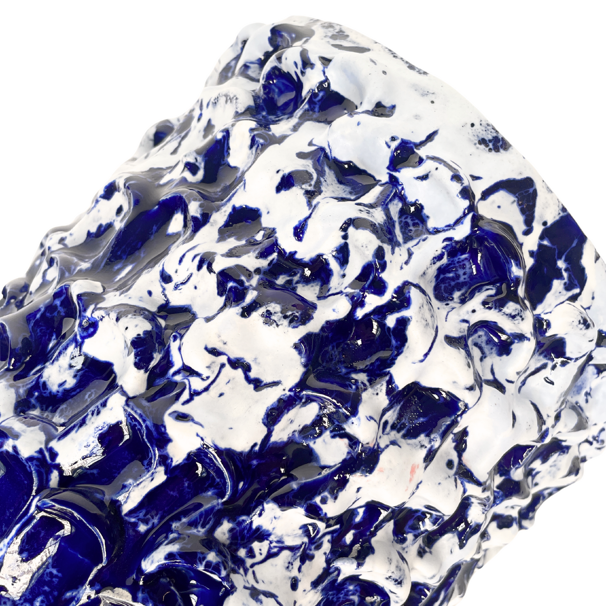 Zoomed-in horizontal view of the Ceramic Vase in Izmir Blue and Matte White, focusing on the smooth blend between the blue base and white upper, highlighting the texture and color transition.