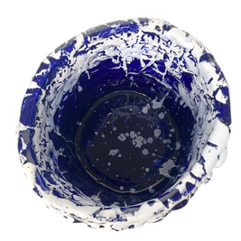 Upper view of the Ceramic Vase in Izmir Blue and Matte White, showing the smooth, almost uniform interior with subtle white drops on the blue.