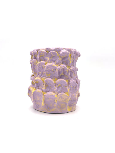 Front view of the Ceramic Vase in Lilac Bubble & Macaron Yellow, showcasing its pastel pink base with yellow accents, set against a clean white background.