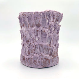 Front view of the Ceramic Vase in Lilac Bubble & Matte Mauve, displaying its pastel pink base with peachy undertones and subtle white accents, set against a clean white background.