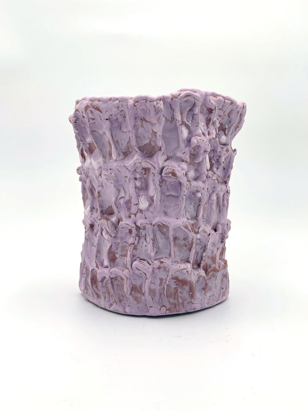 Front view of the Ceramic Vase in Lilac Bubble & Matte Mauve, displaying its pastel pink base with peachy undertones and subtle white accents, set against a clean white background.