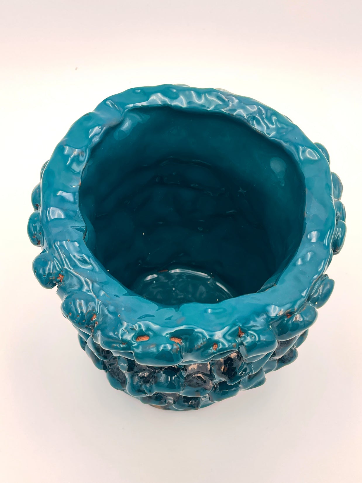 Top view of the Ceramic Vase in Metallic Biscay Bay, showing the rich petrol-colored interior with smooth, glossy textures.
