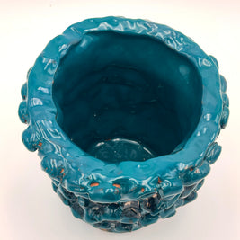 Top view of the Ceramic Vase in Metallic Biscay Bay, showing the rich petrol-colored interior with smooth, glossy textures.