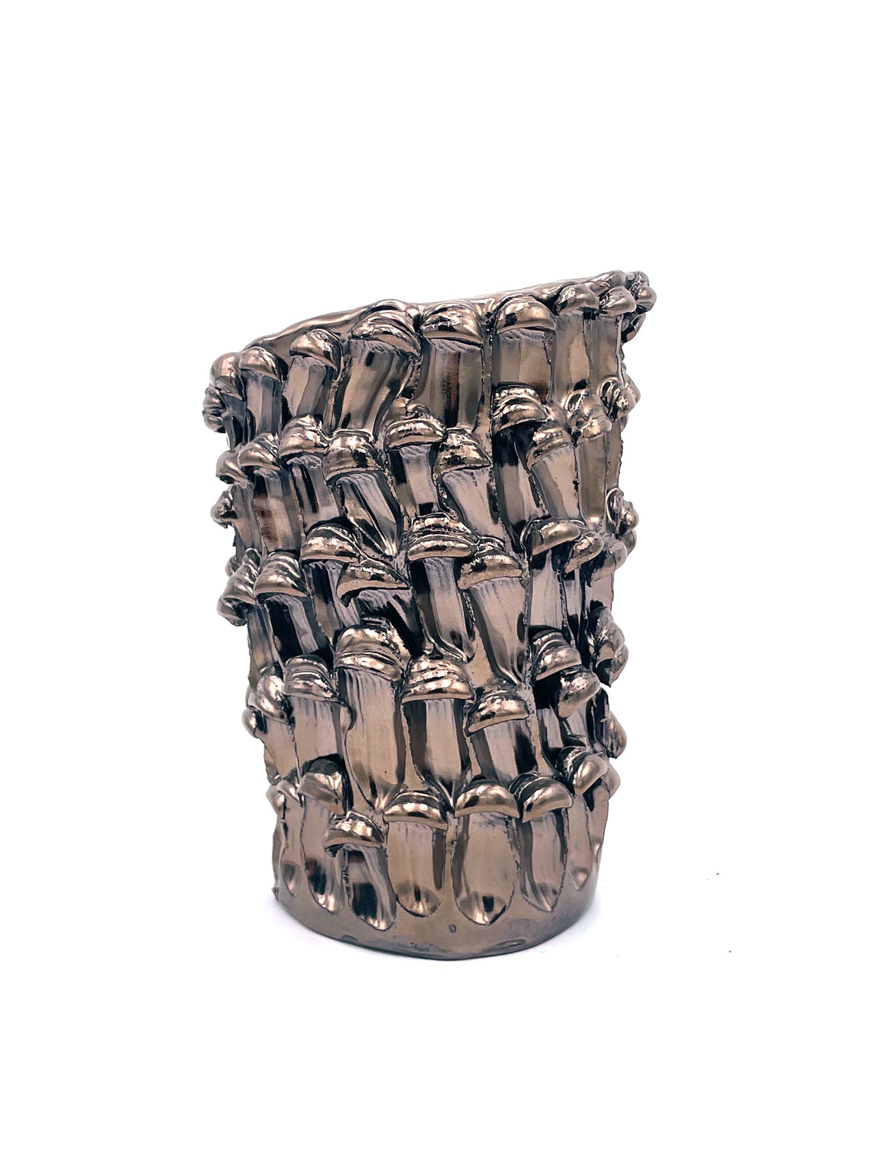 Front view of the Ceramic Vase in Metallic Platinum, highlighting its wavy metallic finish with reflective platinum tones on a white background.