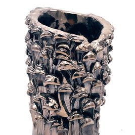 Alternate front view of the Ceramic Vase in Metallic Platinum, showcasing its elegant shape and luminous surface on a white background.