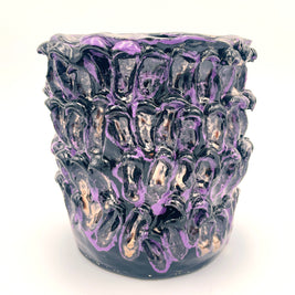 Front view of the Ceramic Vase in Metallic Purple, displaying its glossy finish with intense purple and bronze accents on a white background.