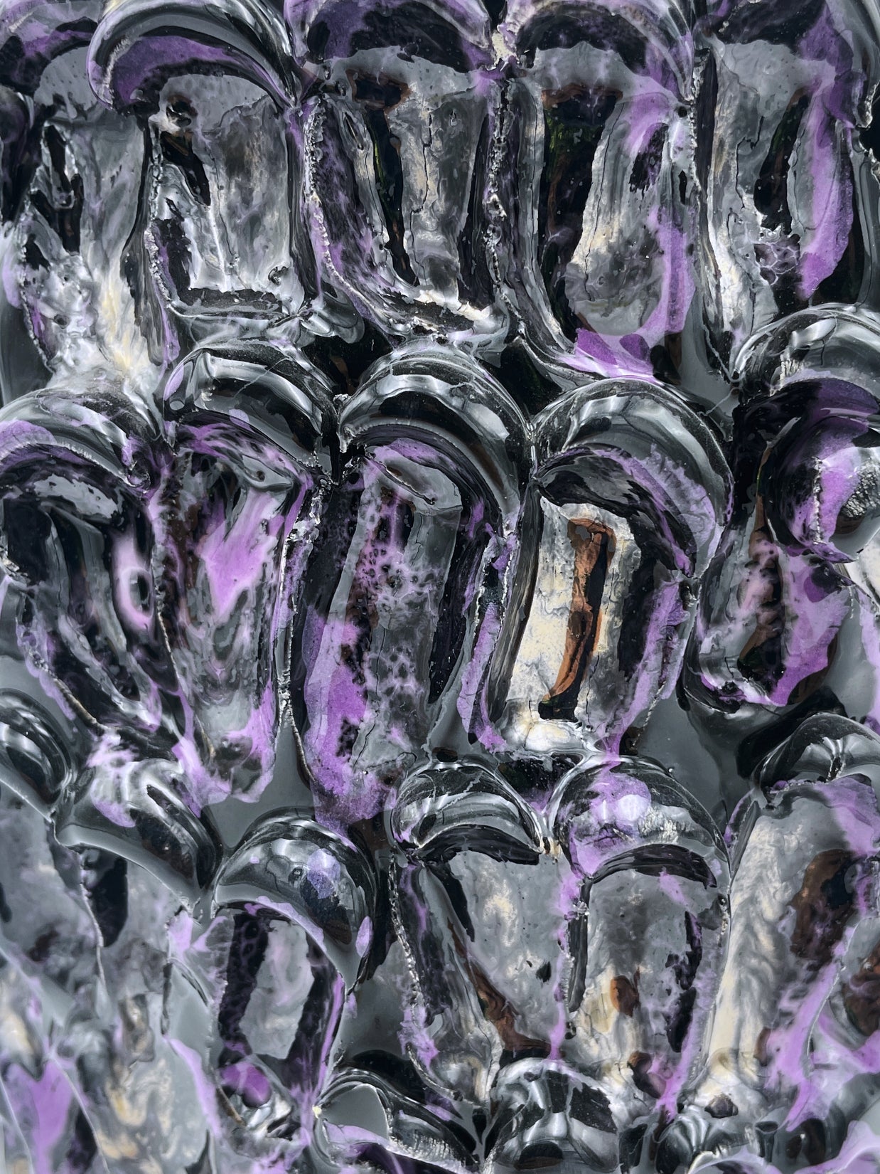 Close-up detail of the Ceramic Vase in Metallic Purple, showcasing its intricate texture with glossy purple and bronze highlights.