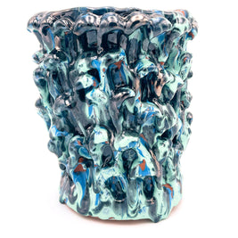 Front view of the Ceramic Vase in Metallic Tiffany and Turquoise, showcasing its smooth metallic glaze and elegant curvature on a white background.