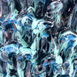 Close-up of the Ceramic Vase in Metallic Tiffany and Turquoise, highlighting its intricate surface texture with shimmering metallic tones and subtle transitions.