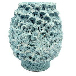 Front view of the Ceramic Vase in Mineral Blush and Aventurine Green, displaying its unique porous like texture and soft blush-to-green gradient on a white background.