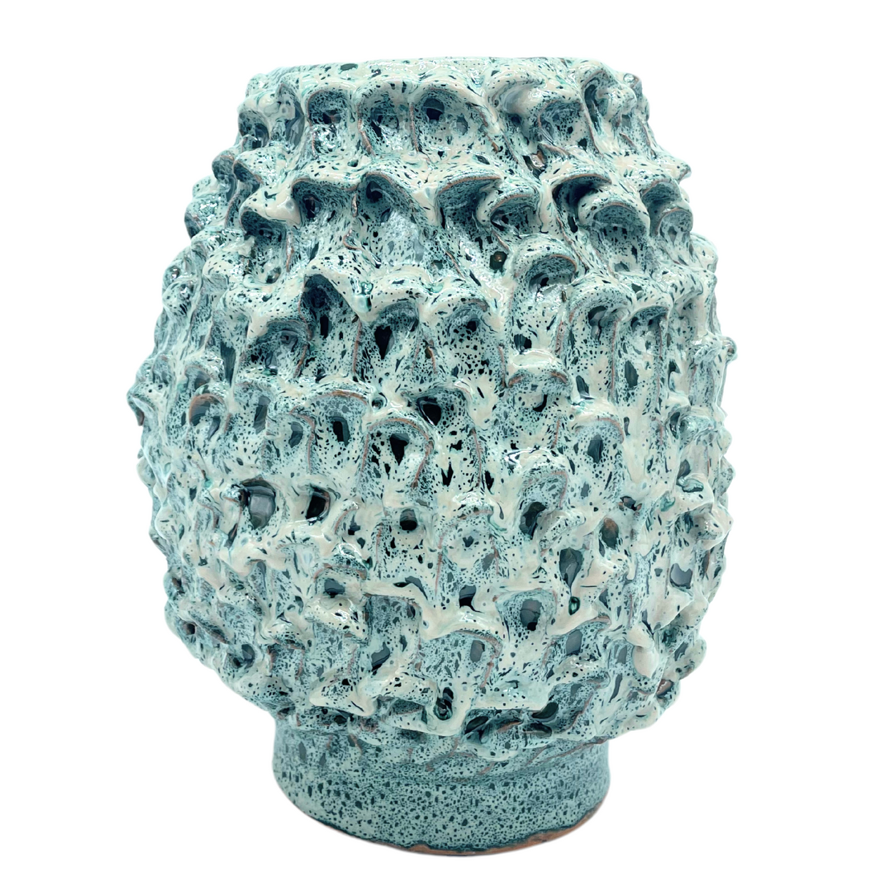 Alternate front view of the Ceramic Vase in Mineral Blush and Aventurine Green, highlighting its artisanal gradient effect and rounded 'Olive' shape against a white background.