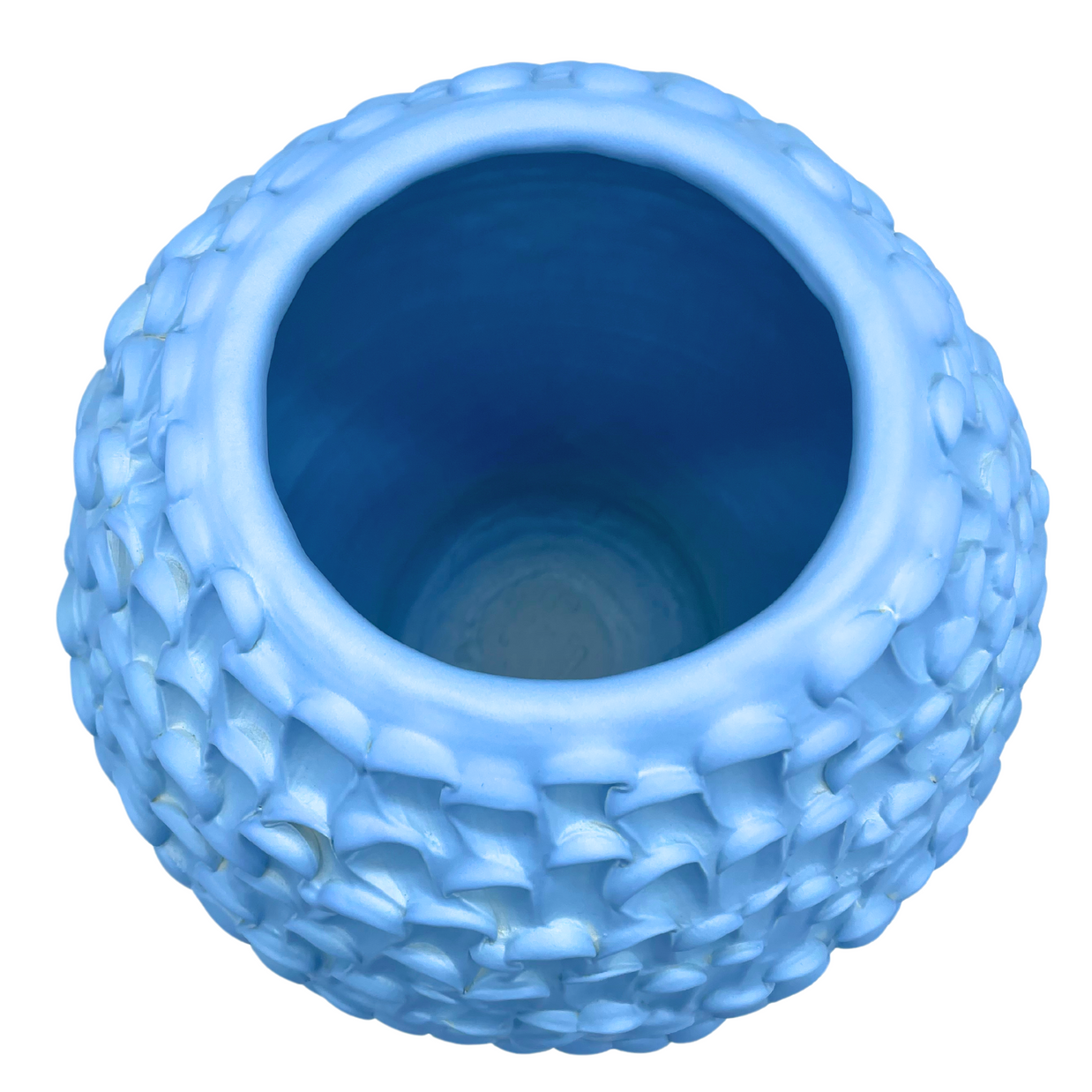 Top view of the Ceramic Vase in Whispy Blue, displaying its rounded opening and matte-pastel blue interior.